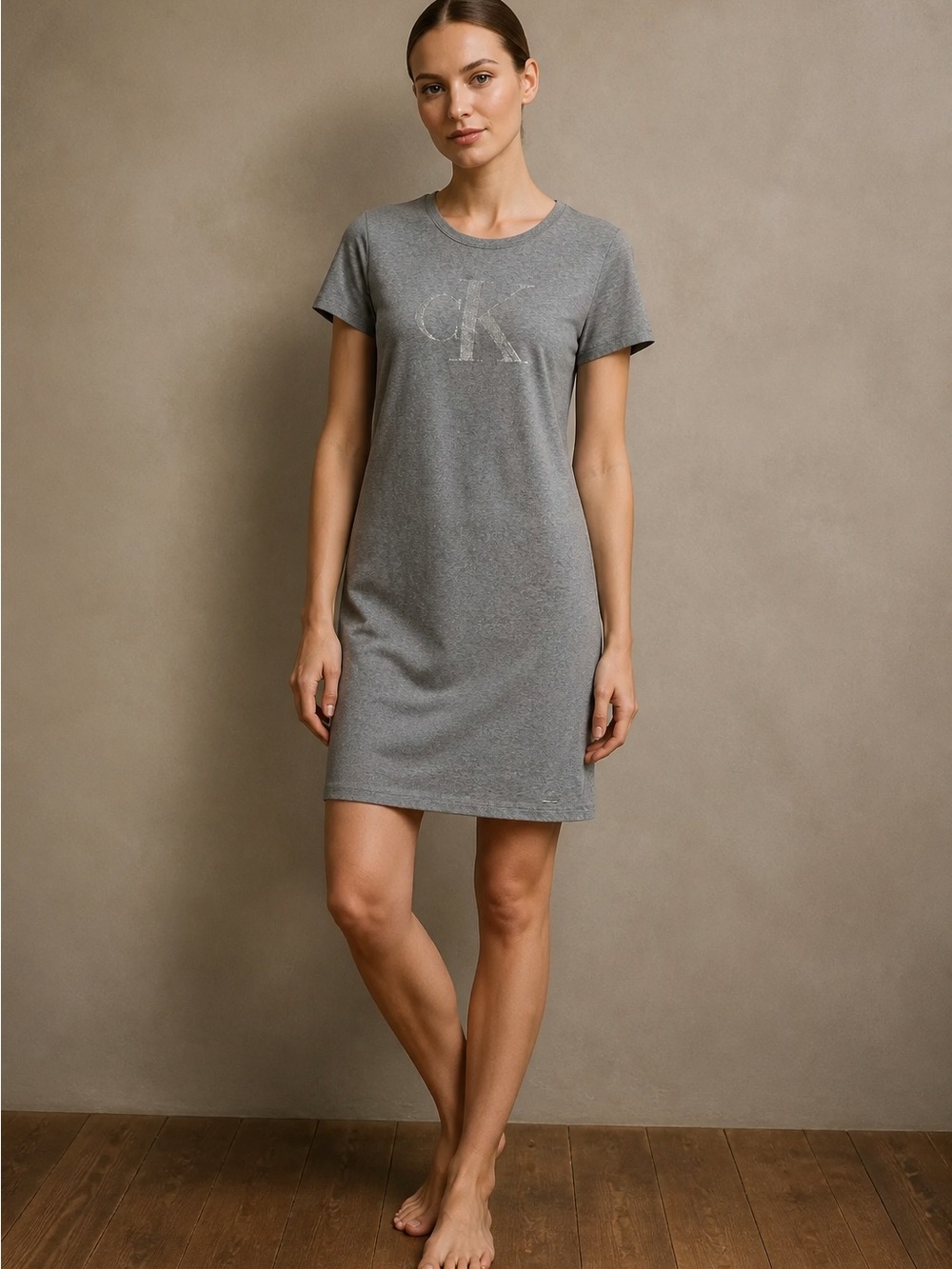 Calvin Klein Heather Gray Logo Short Sleeve Dress